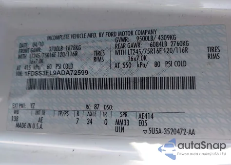 2010 Ford E-350 Super Duty Commercial/Recreational from USA, damaged, VIN 1FDSS3EL9ADA72599